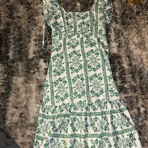 Floral Green and White Dress